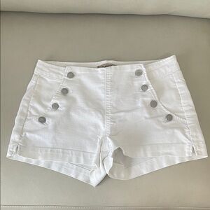 Blue Spice Women's White Jean Shorts with Button Accents